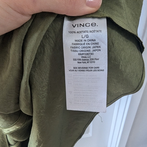 VINCE. nwot Green Satin Slip Midi Dress Large - Picture 2 of 8